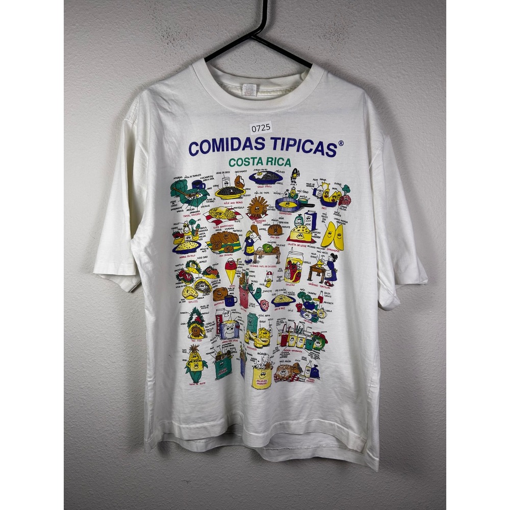 Vintage Costa Rica Comidas Tipicas Food Graphic T-Shirt White XL DB Sportswear